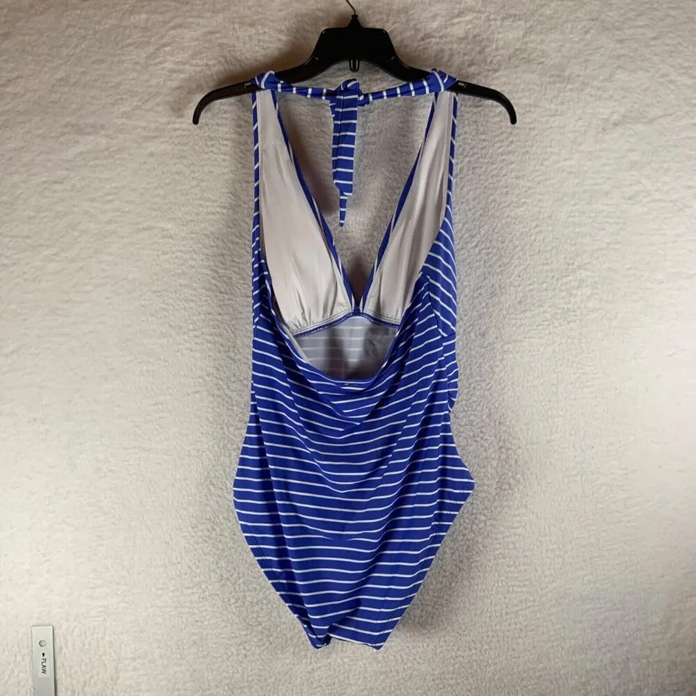 Tommy Hilfiger Women's Blue‎ Striped Halter Tie One Piece Swimsuit Size 14 NWT